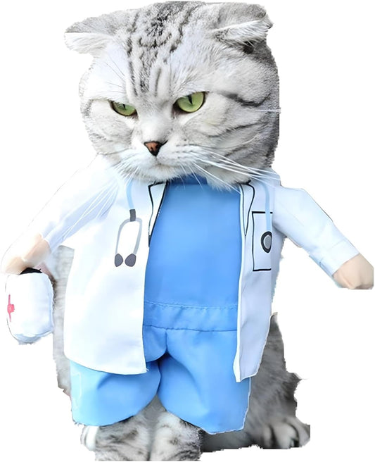 Dog Cat Doctor Costume Pet Doctor Clothing Halloween Jeans Outfit Apparel (XS)